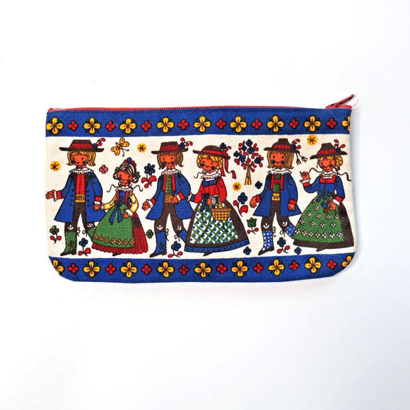 VTG Kolf Austria* FOLK ART‎ Fabric Zip Clutch Boys Girls Retro Charming Kitschy - Picture 1 of 5